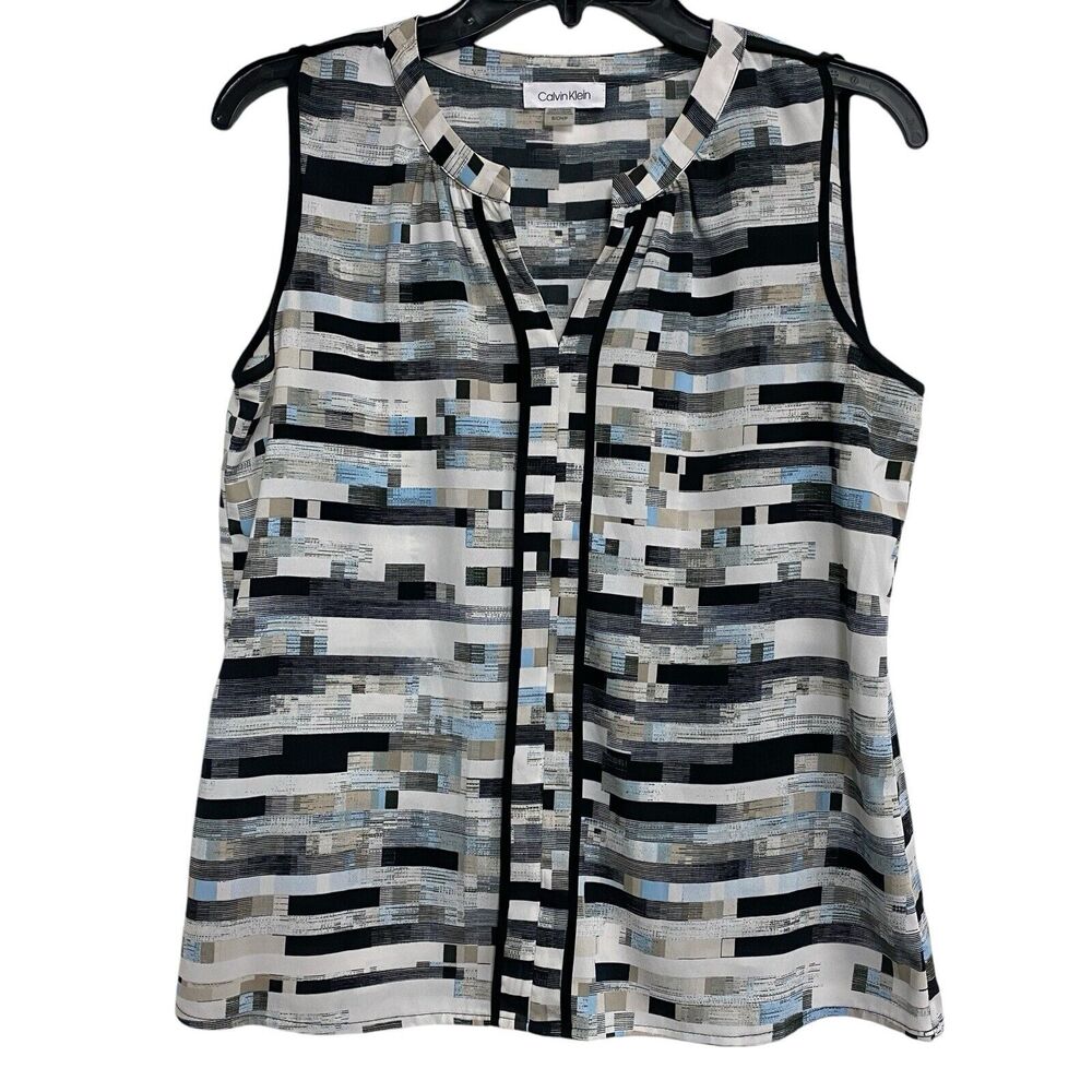 Calvin Klein Black White Split Neck Pullover Slee… - image 1